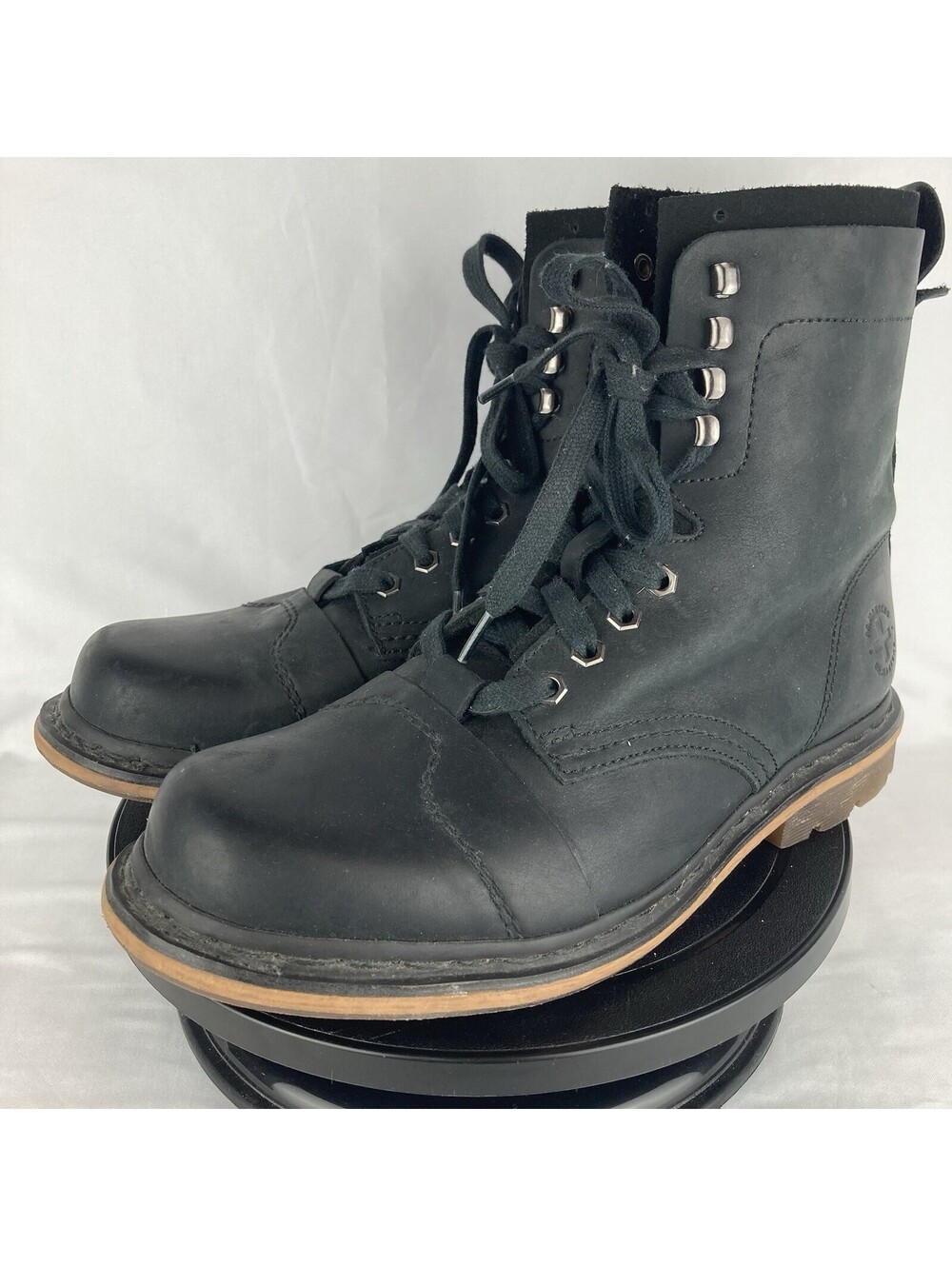Men’s Size 10 Dr Martens Pier Leather Cap Toe Work Combat Boots Black Lug Sole